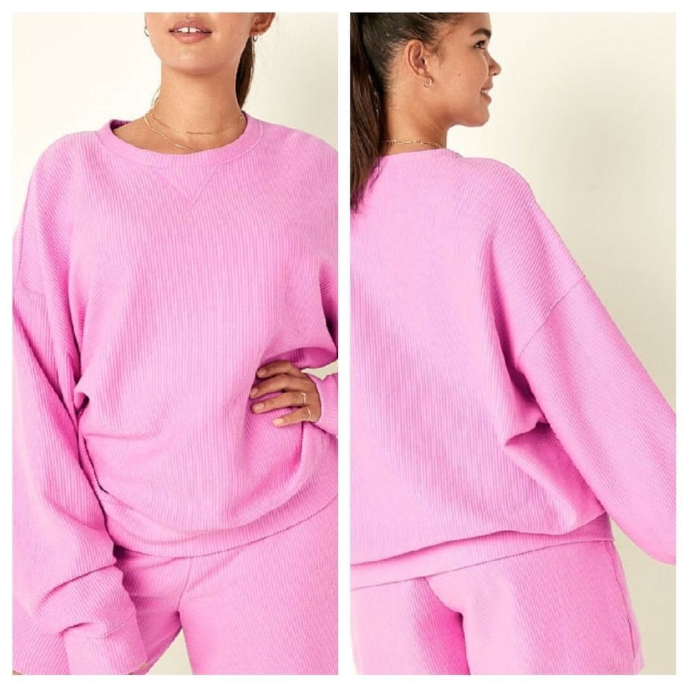 VS Pink Ribbed Cropped Bubblegum Pink Crewneck Sweatshirt